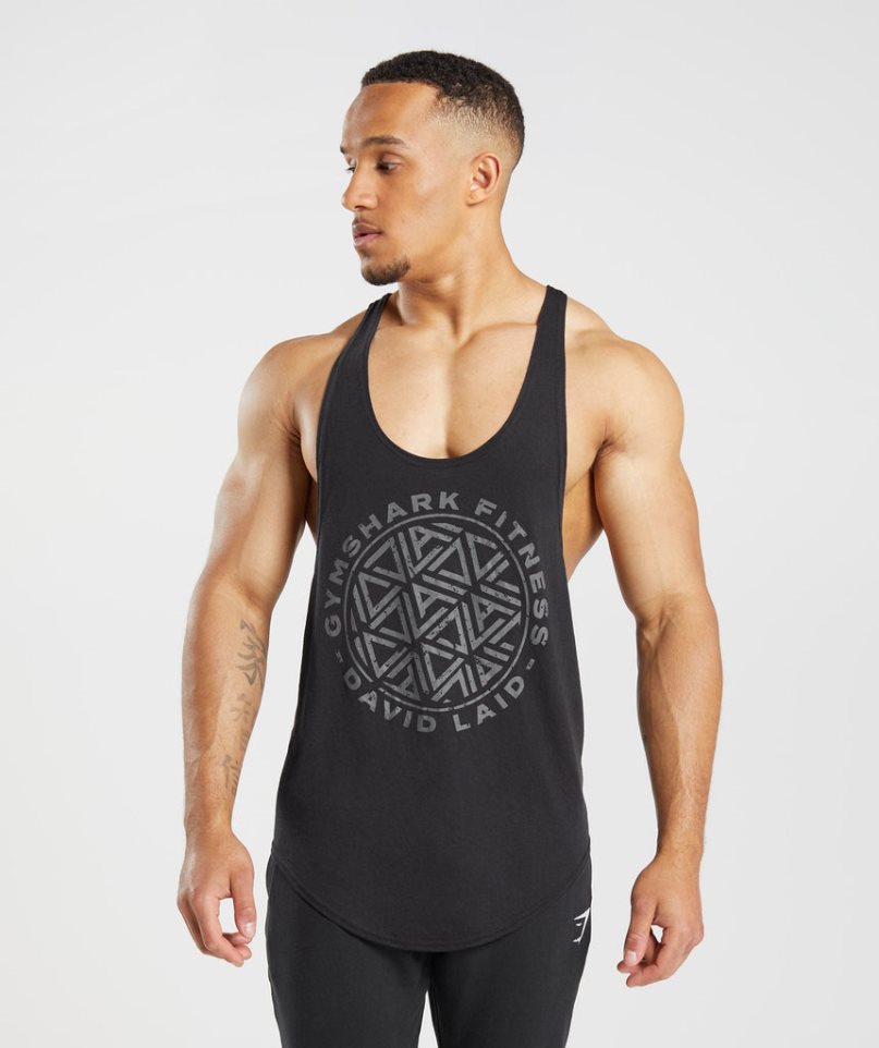 Men\'s Gymshark GS x David Laid Stringer Tanks Black | NZ 0ZIWJH